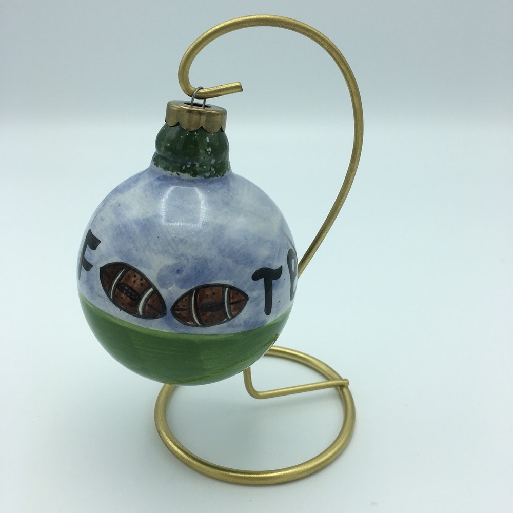 Football Handpainted Pottery Christmas Tree Ornament Ball Theme Heavy 3.25"